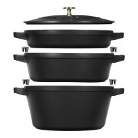 Staub Kochtopfset, 3-tlg., rund, schwarz, 40508-386