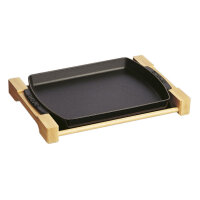 Staub - Plate with wooden base, 33 x 23 cm / 13 x 9 in,...